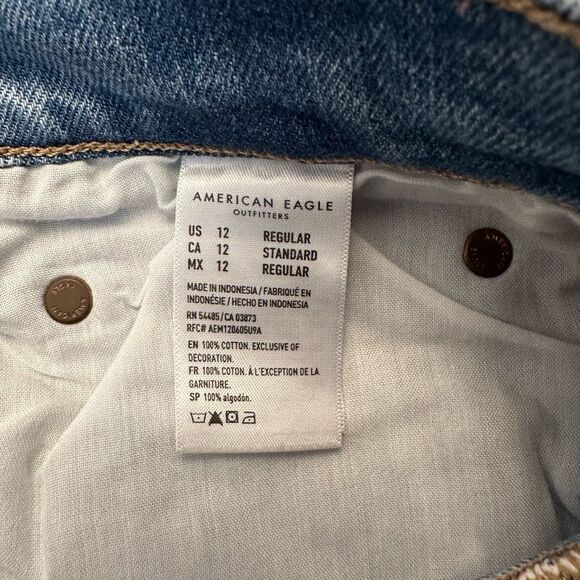 American Eagle Outfitters High Rise Straight Leg Baggy Denim Jeans Blue Size 12 - Picture 4 of 6